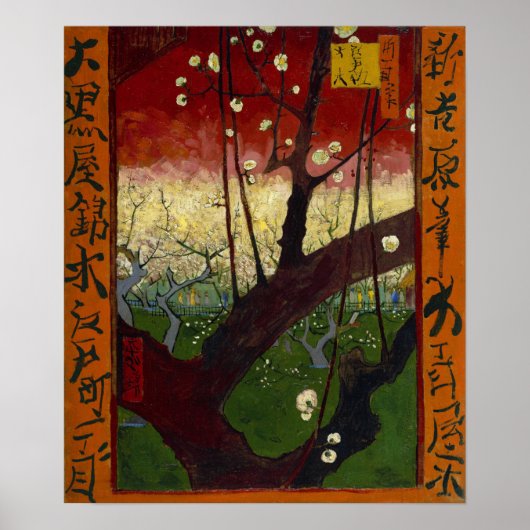 Van Gogh - bloeiende plum Orchard na Hiroshige Poster (Voorkant)