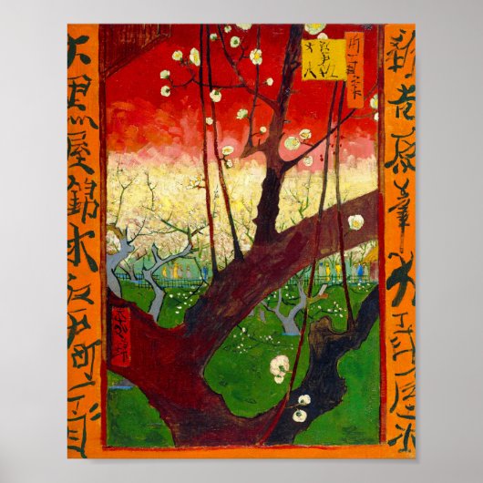 Van Gogh bloeiende plum Tree na Hiroshige Poster (Voorkant)