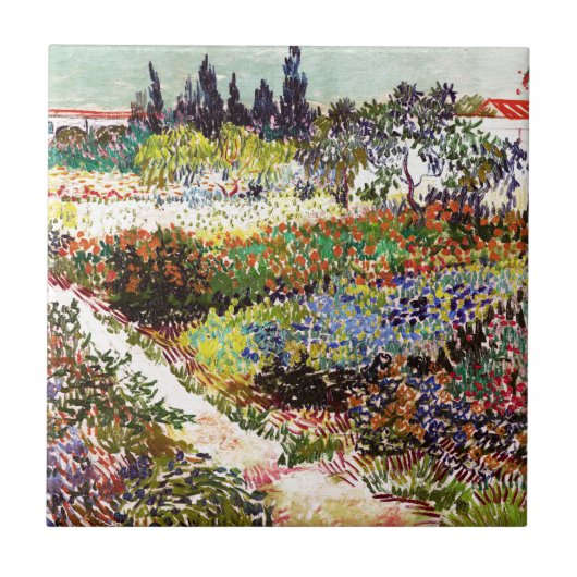 Van Gogh bloeiende tuin in Arles Floral Fine Art Tegeltje (Voorkant)