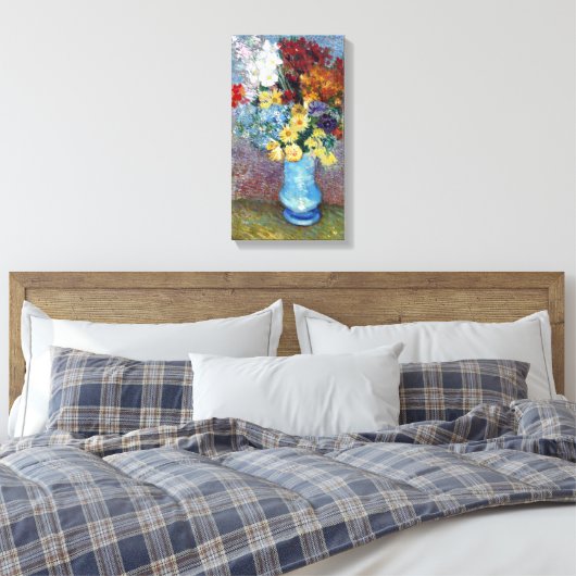  Van Gogh-bloemen in een blauwe vaas Canvas Afdruk (Insitu (Slaapkamer))