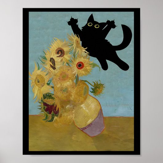 Van Gogh Bloemen Kat Zonnebloemen Poster (Voorkant)