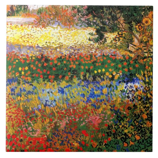 Van Gogh - Bloementuin, fijnschilderkunst, Tegeltje (Voorkant)
