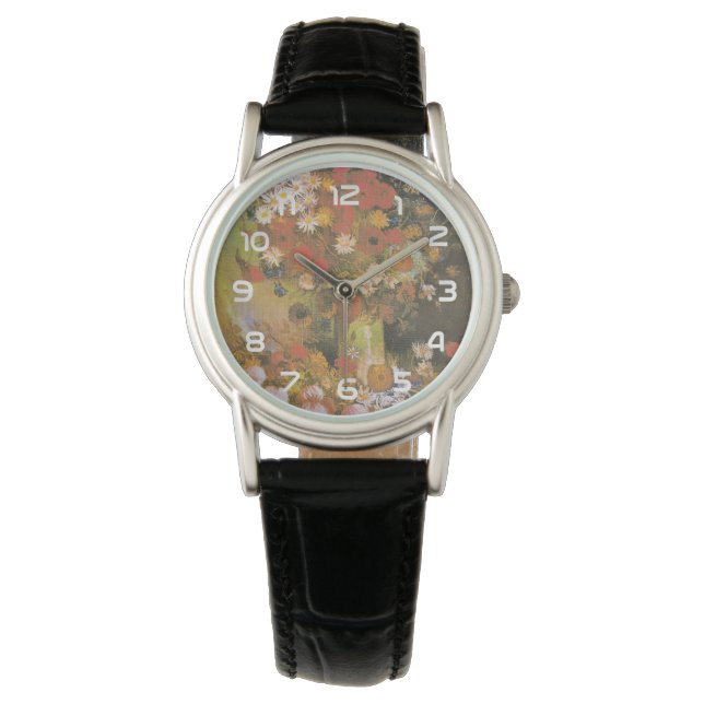Van Gogh Bloemstilleven Rode Klaprozen & Rozen Horloge (Voorkant)