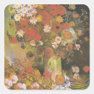 Van Gogh Bloemstilleven Rode Klaprozen & Rozen Vierkante Sticker