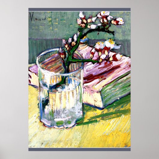 Van Gogh - Blossoming Almond Branch met boek Poster (Voorkant)