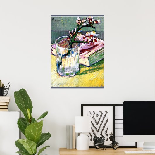 Van Gogh - Blossoming Almond Branch met boek Poster (Thuiskantoor)