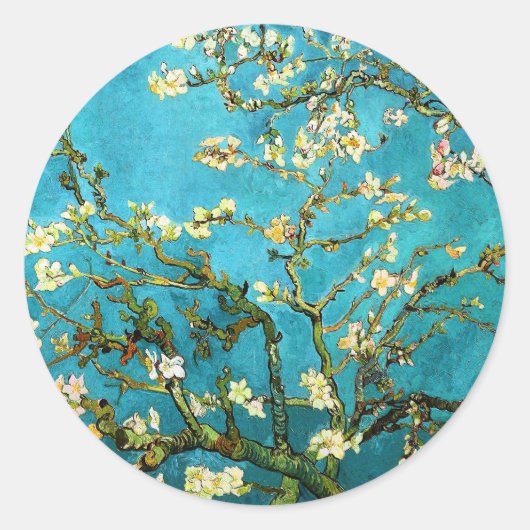 Van Gogh Blossoming Almond Tree Fine Art Ronde Sticker (Voorkant)