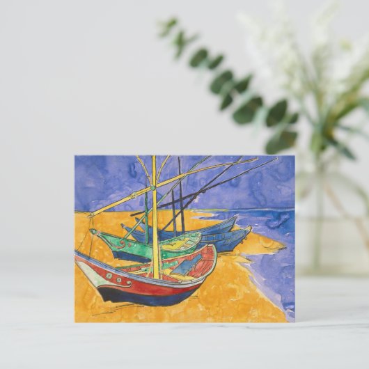 Van Gogh Boats Impressionisme Beach Briefkaart (Staand voorkant)