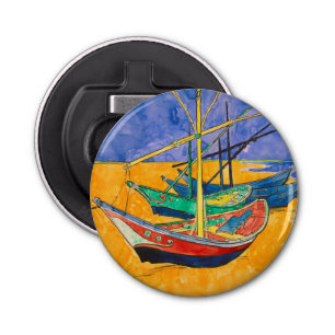 Van Gogh Boats Impressionisme Beach Button Flesopener