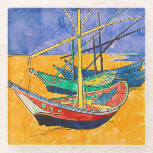 Van Gogh Boats Impressionisme Beach Glazen Onderzetter