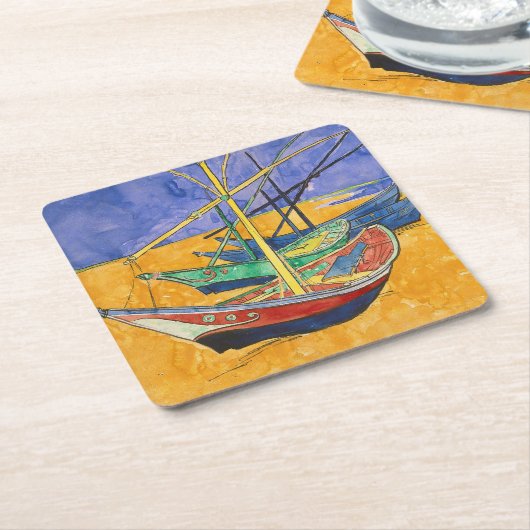 Van Gogh Boats Impressionisme Beach Kartonnen Onderzetters (Schuin)