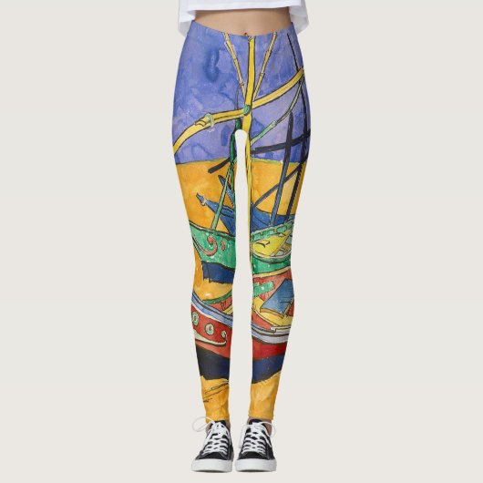 Van Gogh Boats Impressionisme Beach Leggings (Voorkant)