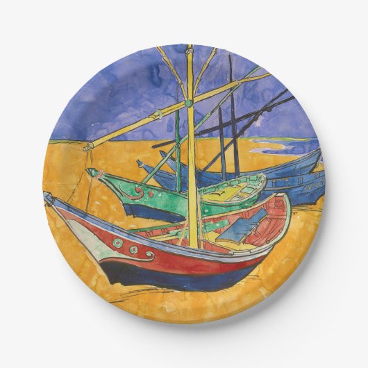 Van Gogh Boats Impressionisme Beach Papieren Bordje (Voorkant)