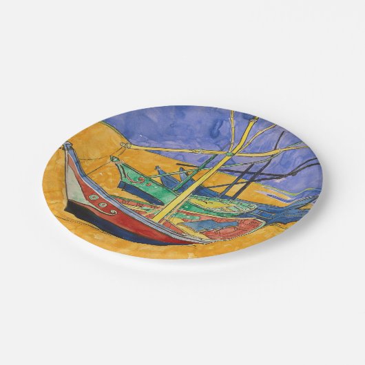 Van Gogh Boats Impressionisme Beach Papieren Bordje (Gekanteld)