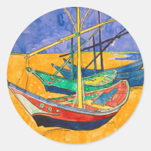 Van Gogh Boats Impressionisme Beach Ronde Sticker