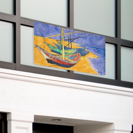 Van Gogh Boats Impressionisme Beach Spandoek (Buitenkant Gebouw)