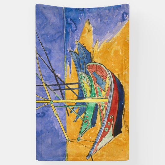 Van Gogh Boats Impressionisme Beach Spandoek (Verticaal)