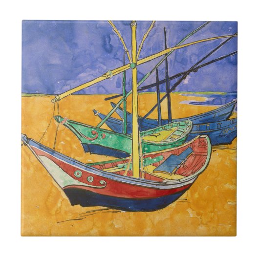 Van Gogh Boats Impressionisme Beach Tegeltje (Voorkant)