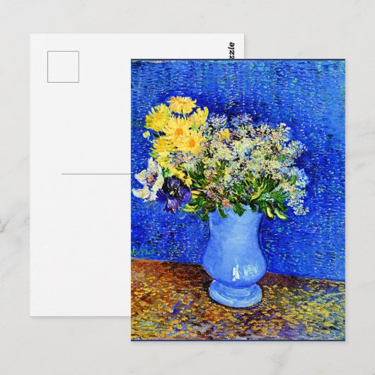 Van Gogh - Boeket Bloemen in een Blauwe Vaas Briefkaart (Voorkant / Achterkant)