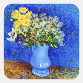 Van Gogh - Boeket Bloemen in een Blauwe Vaas Vierkante Sticker (Voorkant)