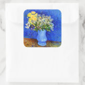 Van Gogh - Boeket Bloemen in een Blauwe Vaas Vierkante Sticker (Tas)