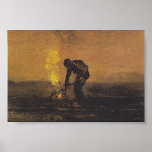 Van Gogh Boeren Vuur Schilderij Print Poster (Voorkant)
