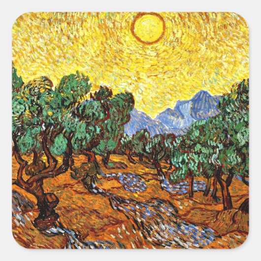 Van Gogh, Bomen met gele hemel Vierkante Sticker (Voorkant)