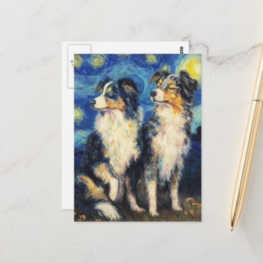 Van Gogh Border Collies Briefkaart (Voorkant / Achterkant in situ)
