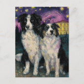 Van Gogh Border Collies 's Nachts Briefkaart (Voorkant)