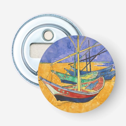 Van Gogh Boten Impressionisme Strand Button Flesopener (Voorkant)