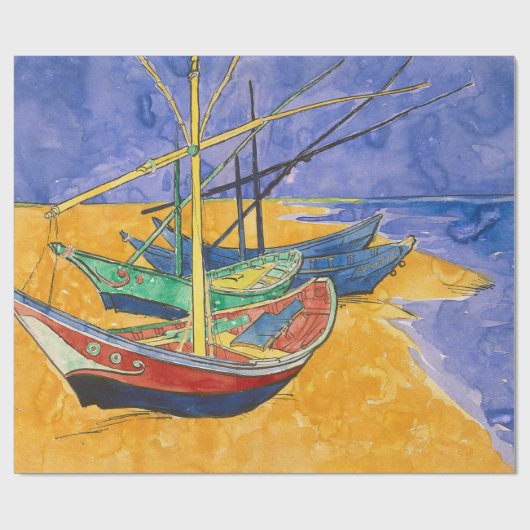 Van Gogh-boten Impressionisme Strand Cadeaupapier (Vlak)