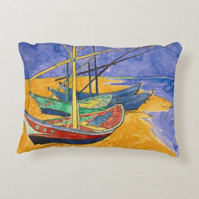 Van Gogh-boten Impressionisme Strand Decoratief Kussen (Achterkant)