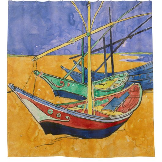 Van Gogh-boten Impressionisme Strand Douchegordijn (Voorkant)