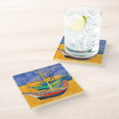 Van Gogh-boten Impressionisme Strand Glazen Onderzetter (Schuin)