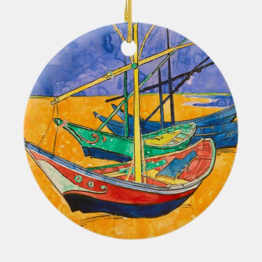 Van Gogh-boten Impressionisme Strand Keramisch Ornament (Achterkant)