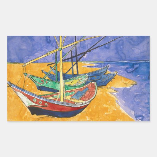Van Gogh-boten Impressionisme Strand Rechthoekige Sticker (Voorkant)