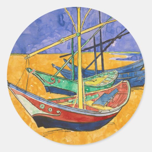 Van Gogh-boten Impressionisme Strand Ronde Sticker (Voorkant)