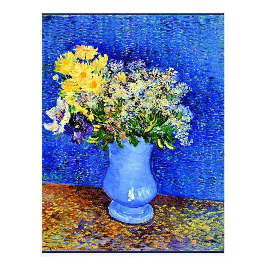 Van Gogh - Bouquet van Bloemen in een Blauwe Vase Foto Afdruk (Voorkant)
