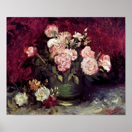 Van Gogh Bowl met Pioenrozen & Rozen Poster (Voorkant)