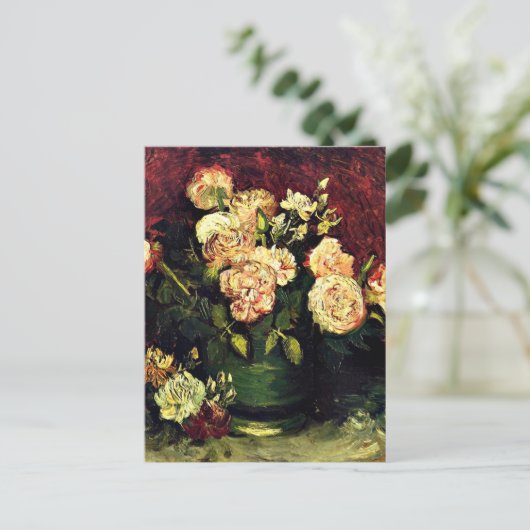 Van Gogh - Bowl met pony's en Rozen Briefkaart (Staand voorkant)