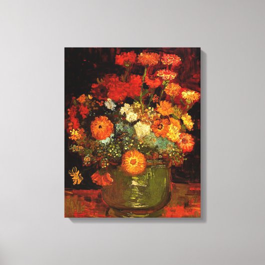 Van Gogh - Bowl met Zinnias Canvas Afdruk (Voorkant)