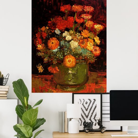 Van Gogh - Bowl met Zinnias Poster (Thuiskantoor)