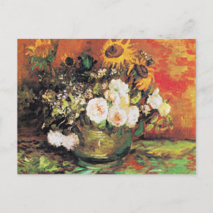 Van Gogh - Bowl met zonnebloemen, Rozen... Briefkaart