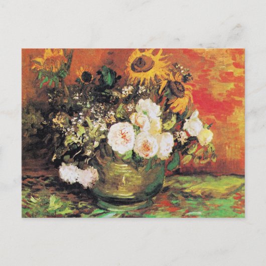 Van Gogh - Bowl met zonnebloemen, Rozen... Briefkaart (Voorkant)