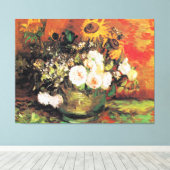 Van Gogh - Bowl met zonnebloemen, Rozen... Canvas Afdruk (Insitu (Houten vloer))