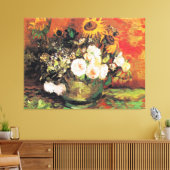 Van Gogh - Bowl met zonnebloemen, Rozen... Canvas Afdruk (Insitu (Woonkamer))