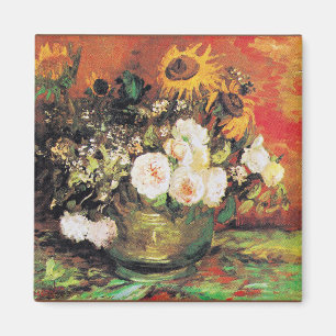 Van Gogh - Bowl met zonnebloemen, Rozen... Magneet