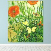 Van Gogh - Butterflies en papavers, beroemde kunst Canvas Afdruk (Insitu (Houten vloer))