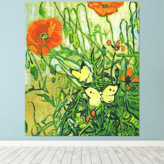 Van Gogh - Butterflies en papavers, beroemde kunst Canvas Afdruk (Insitu (Houten vloer))
