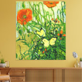 Van Gogh - Butterflies en papavers, beroemde kunst Canvas Afdruk (Insitu (Woonkamer))
